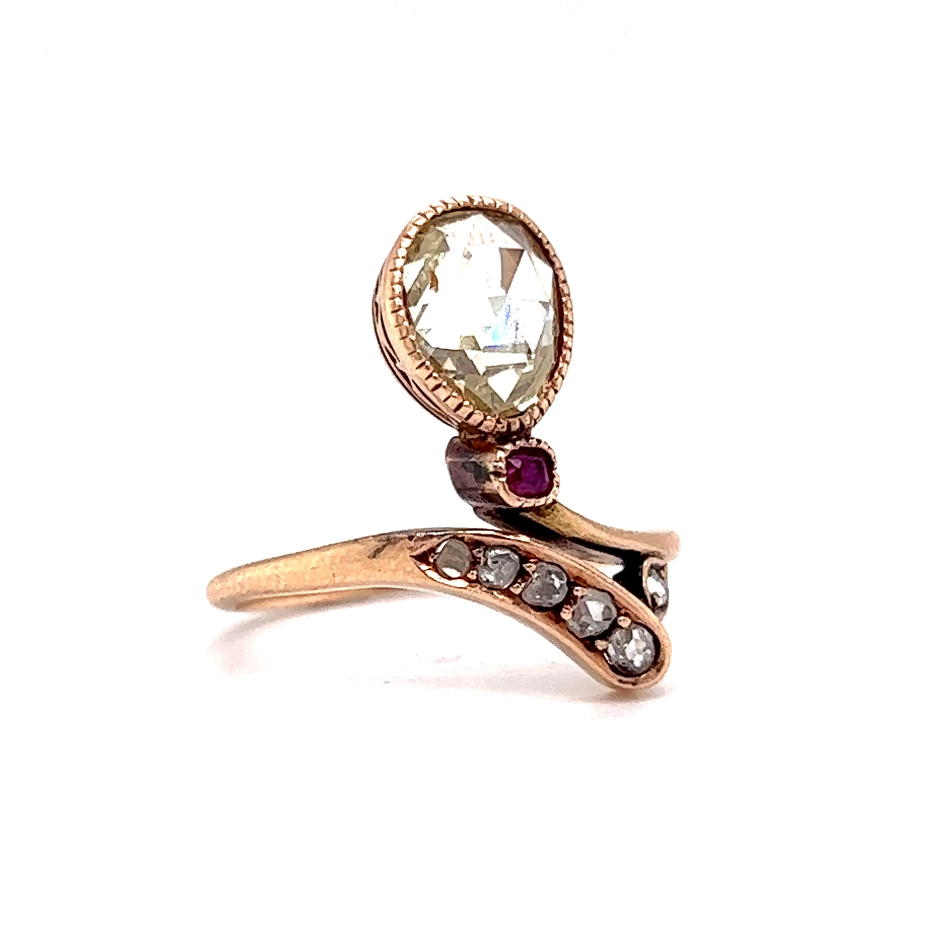 Victorian Rose Cut Diamond Passby Ring in 14k Rose Gold - Image 3