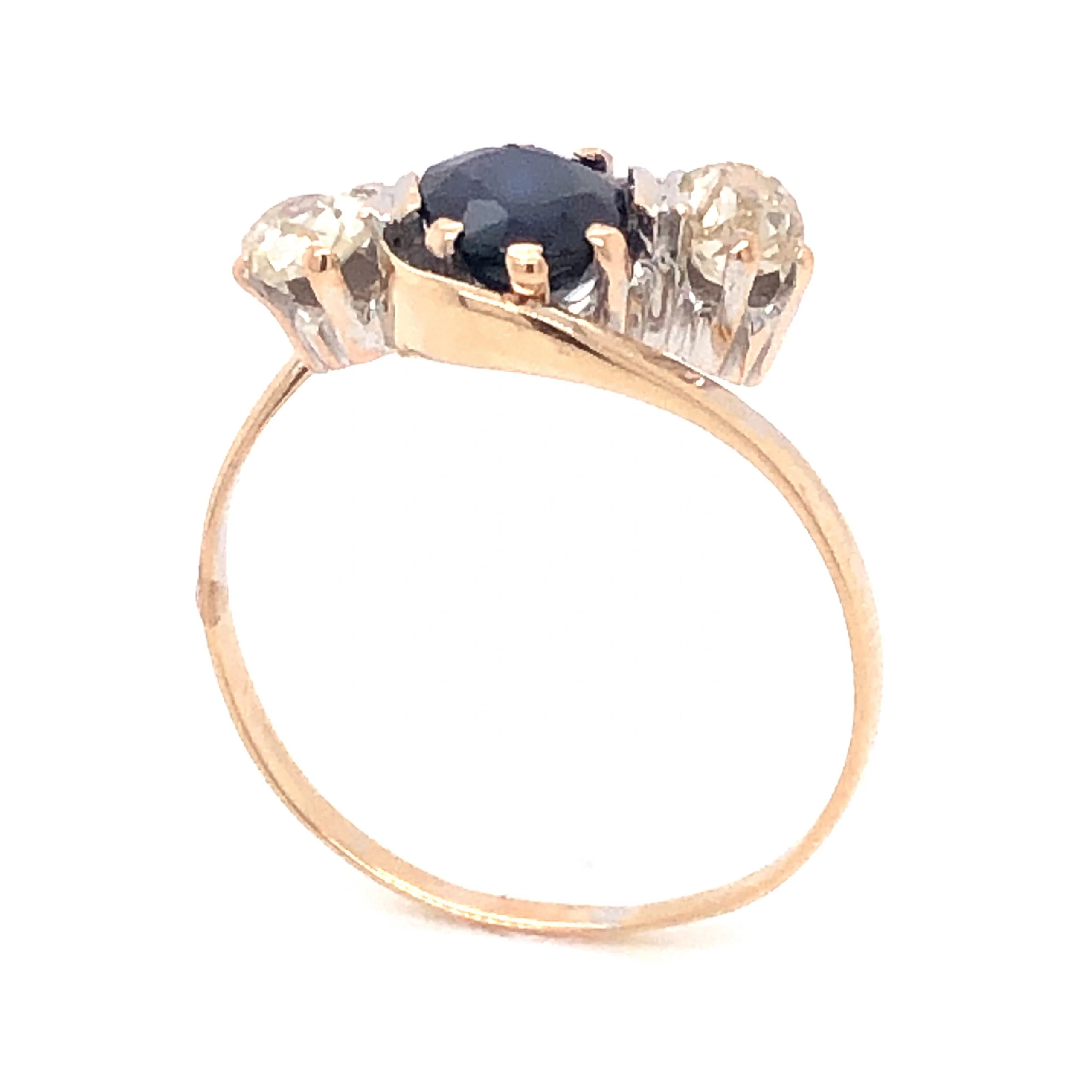 Victorian Sapphire & Diamond Engagement Ring in 14k Yellow Gold - Image 3