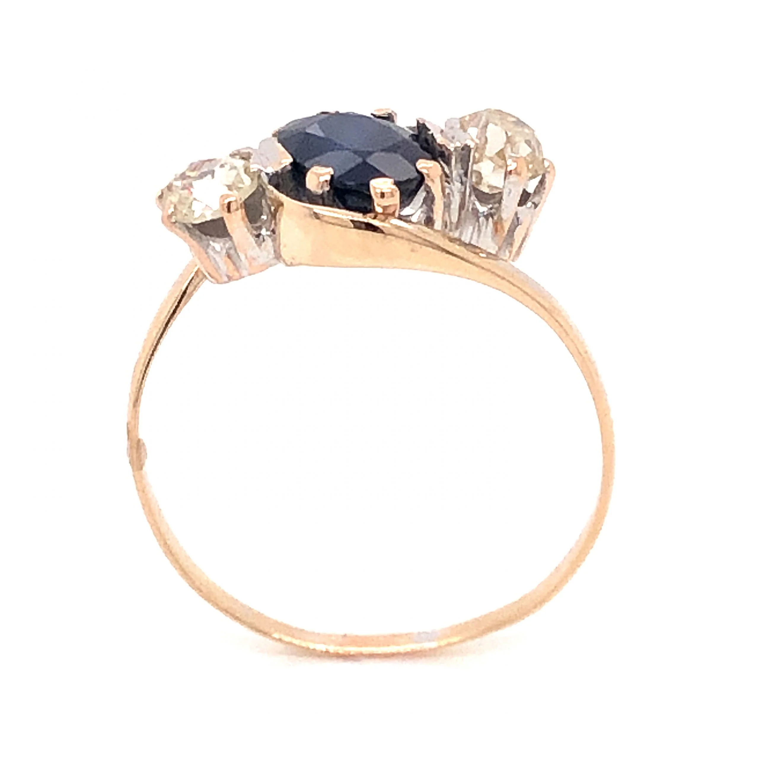 Victorian Sapphire & Diamond Engagement Ring in 14k Yellow Gold - Image 4