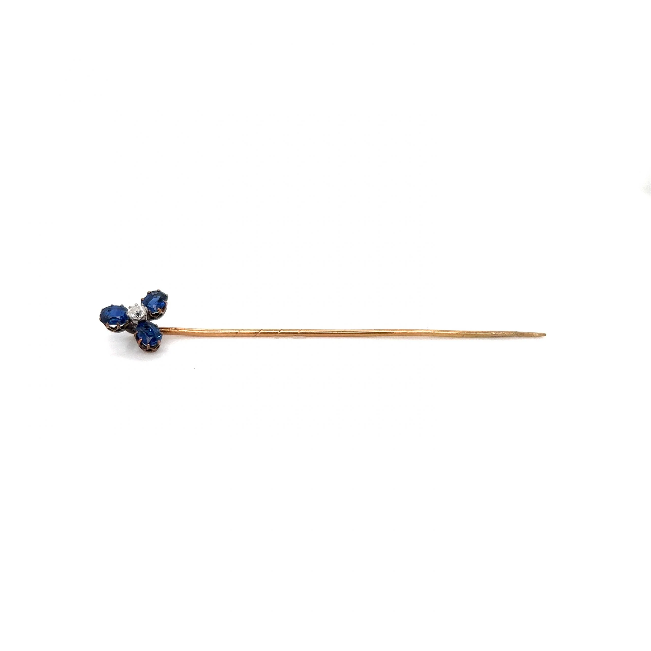 Victorian Sapphire & Diamond Flower Stickpin in 14k Yellow Gold - Image 2