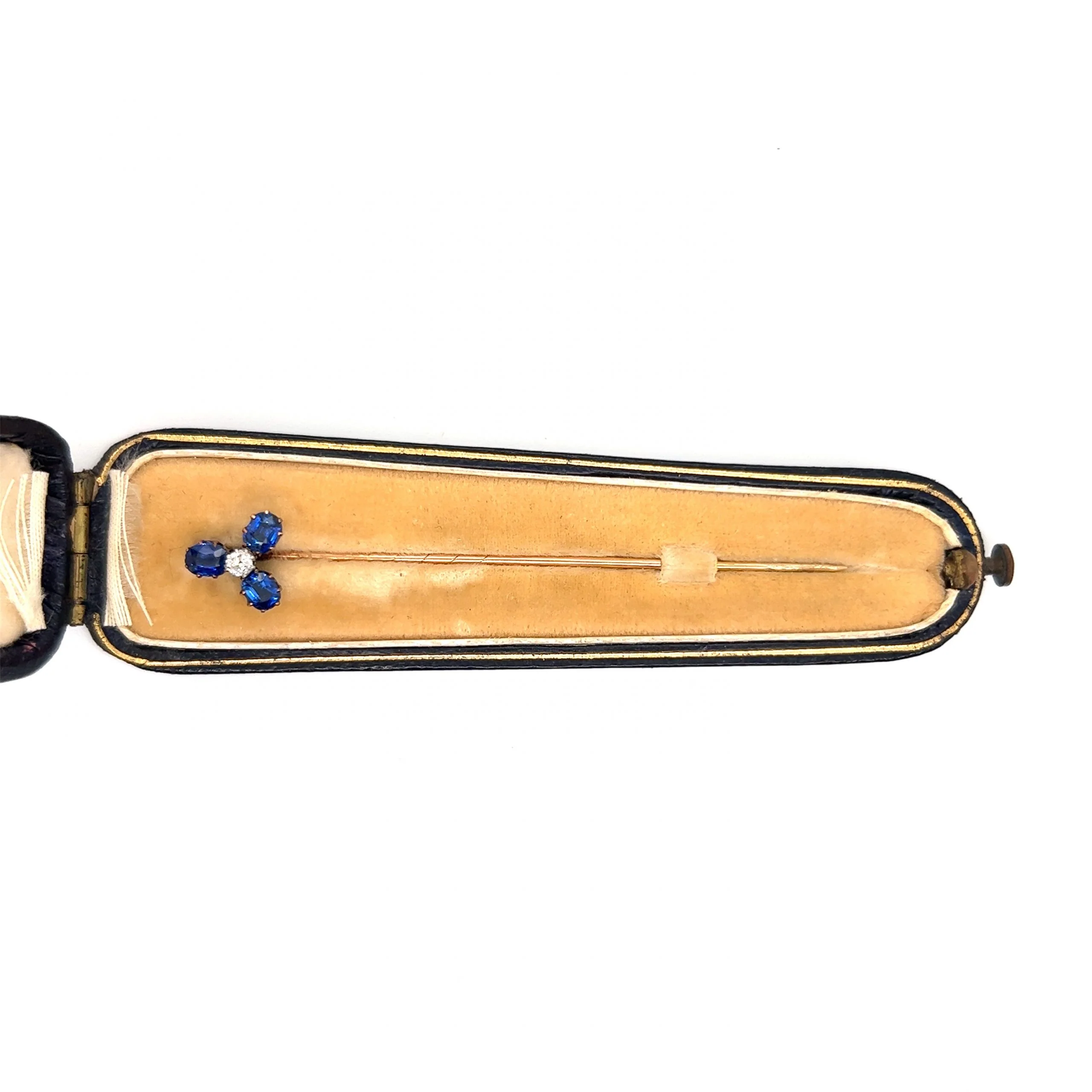 Victorian Sapphire & Diamond Flower Stickpin in 14k Yellow Gold - Image 3