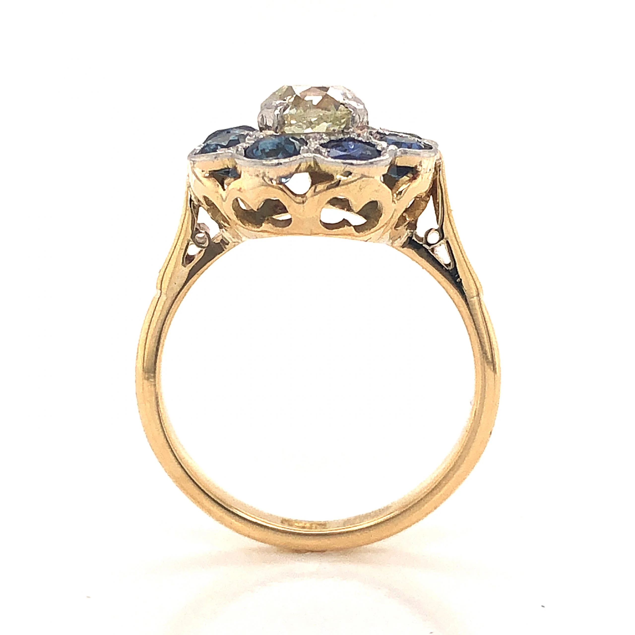 Victorian Sapphire Halo Diamond Engagement Ring in 18k & Platinum - Image 4