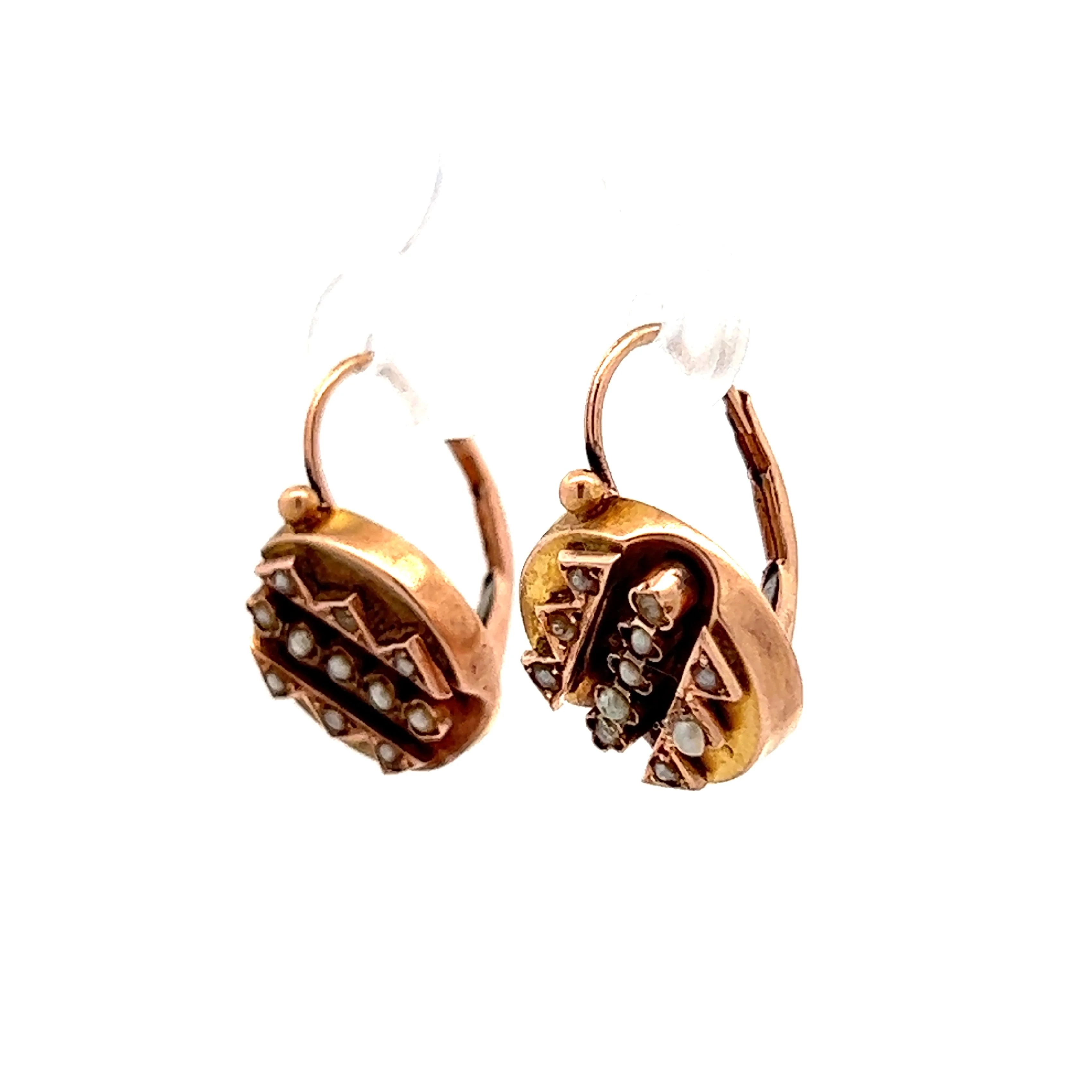 Victorian Seed Pearl Drop Earrings in 14k Rose Gold - Image 2