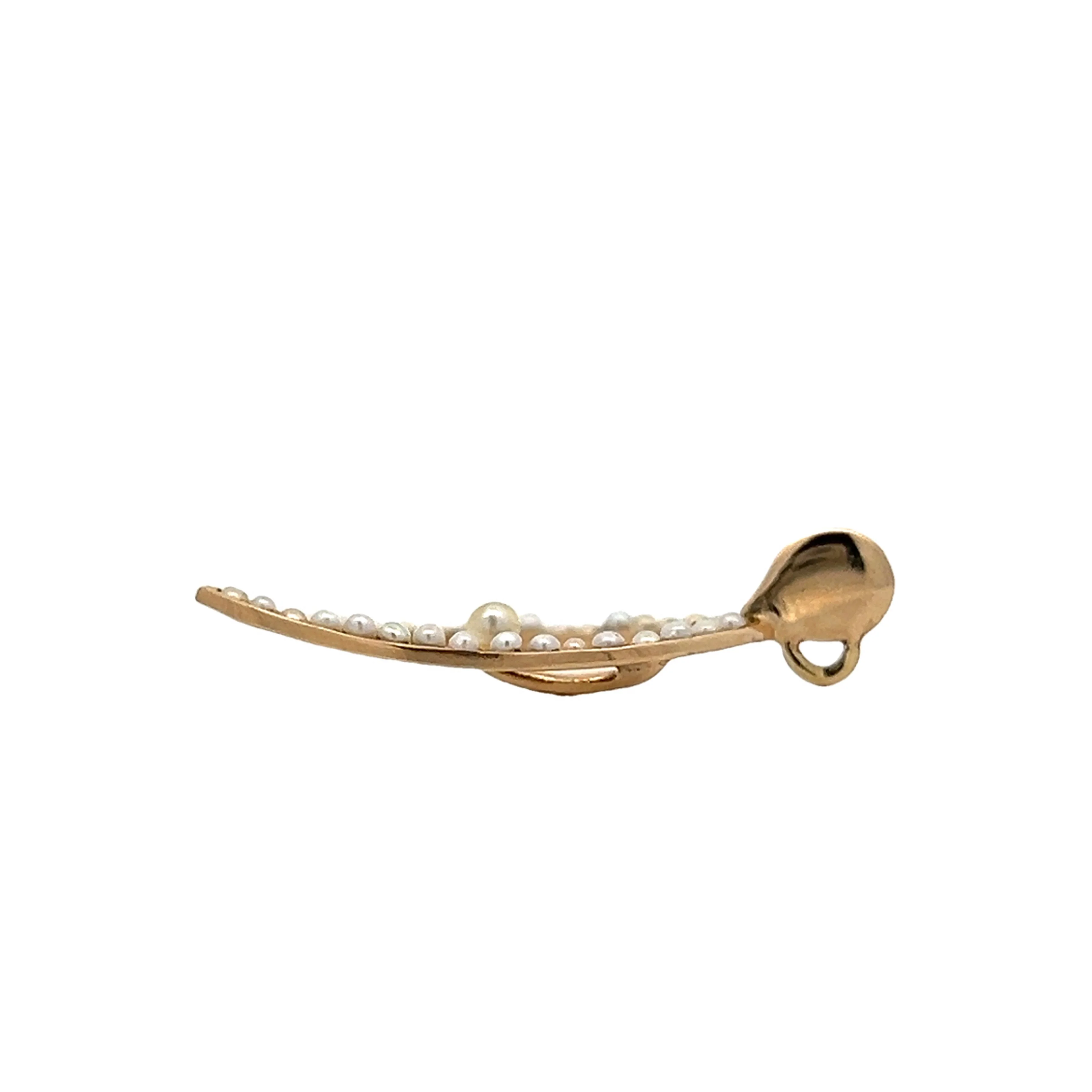 Victorian Seed Pearl Horseshoe Pendant in 14k Yellow Gold - Image 3