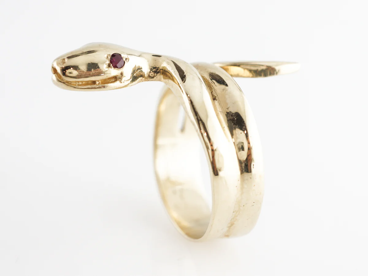 Victorian Snake Ring w/ Ruby Eyes in 14k Yellow Gold - Image 4