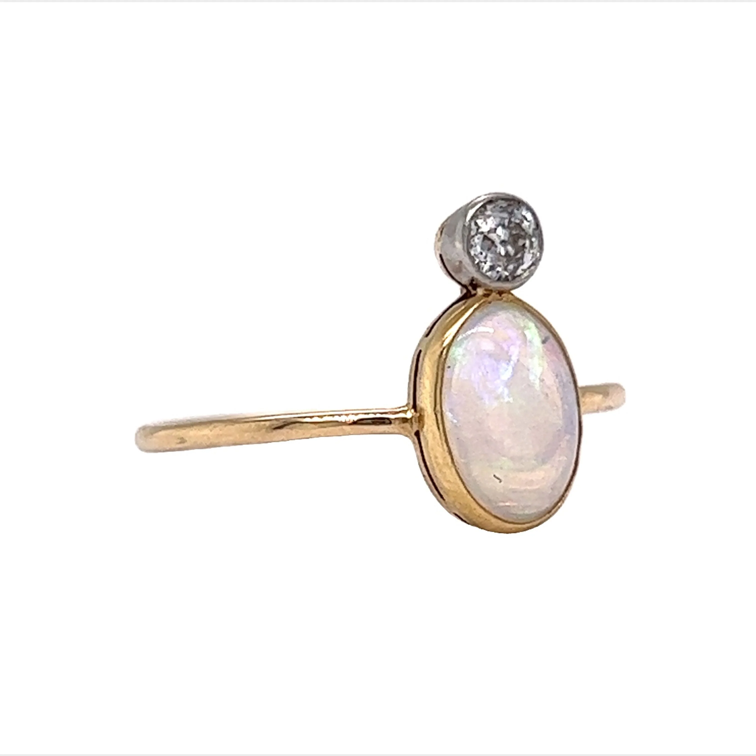 Victorian Stacked Opal & Diamond Ring in 14k Yellow Gold - Image 3