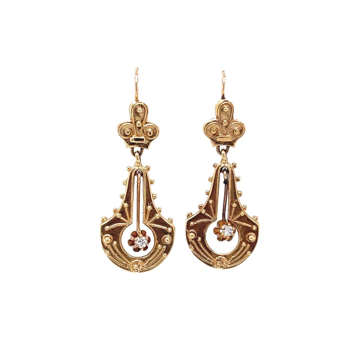 Victorian Style Diamond Earrings in Yellow Gold