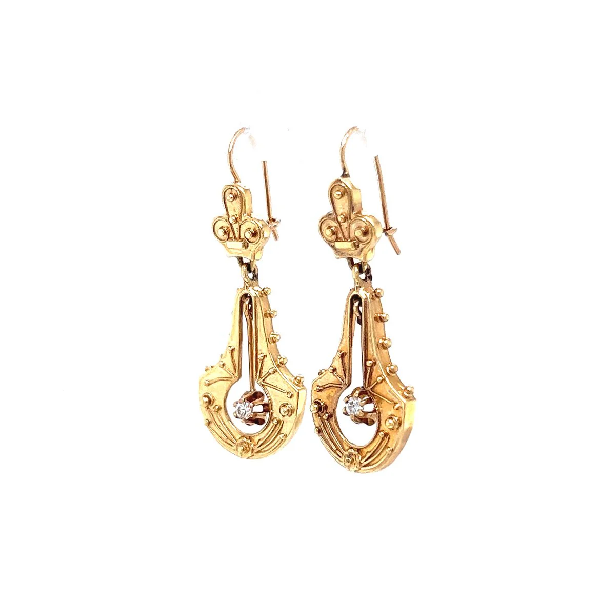 Victorian Style Diamond Earrings in Yellow Gold - Image 2