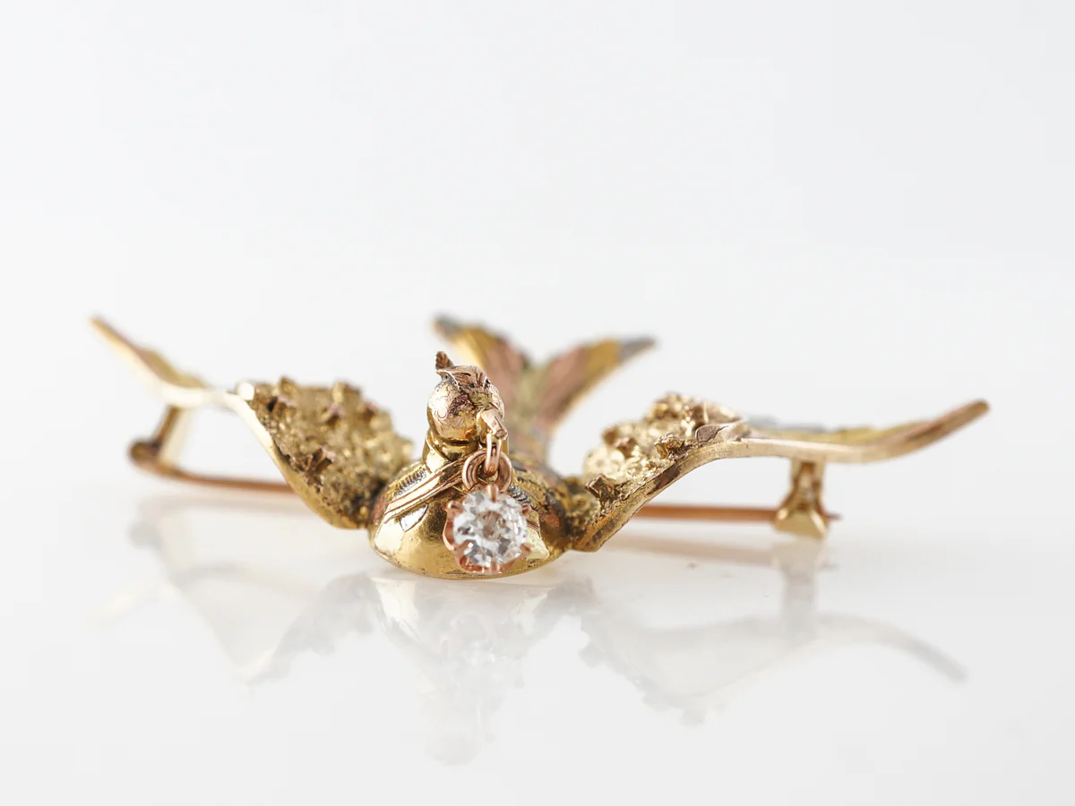Victorian Swallow Pendant in 14k Yellow & Rose Gold - Image 2