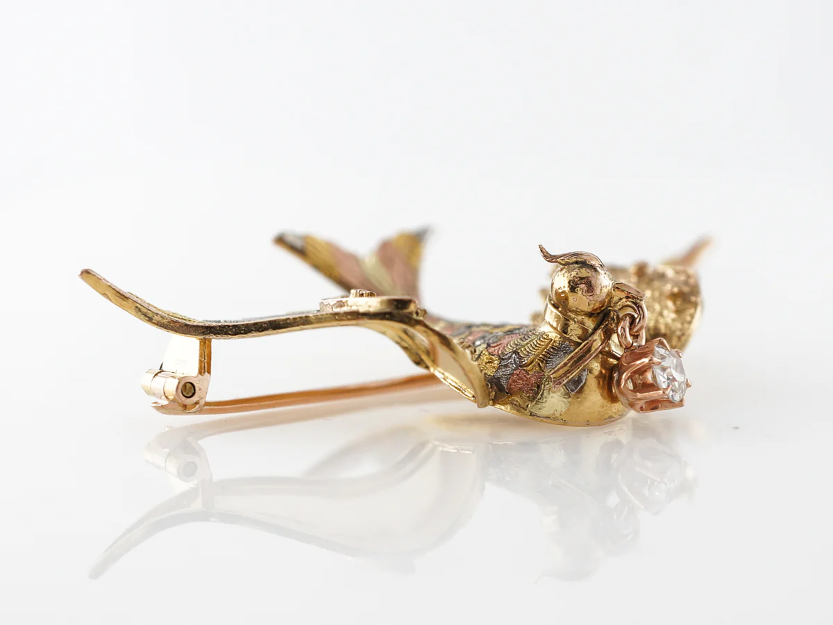 Victorian Swallow Pendant in 14k Yellow & Rose Gold - Image 3