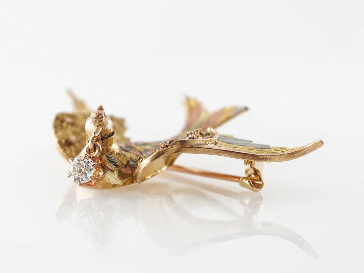 Victorian Swallow Pendant in 14k Yellow & Rose Gold - Image 4