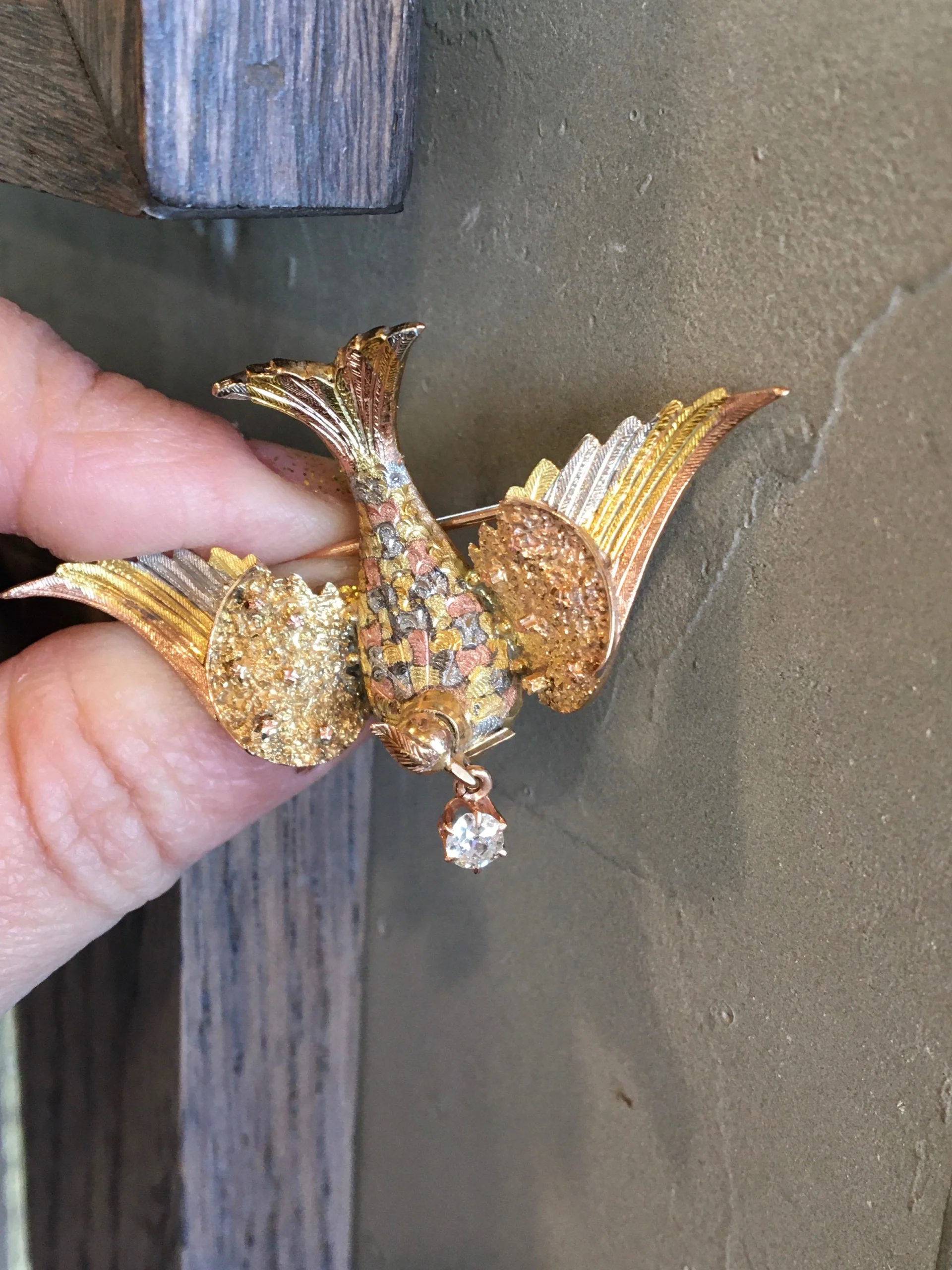 Victorian Swallow Pendant in 14k Yellow & Rose Gold - Image 5