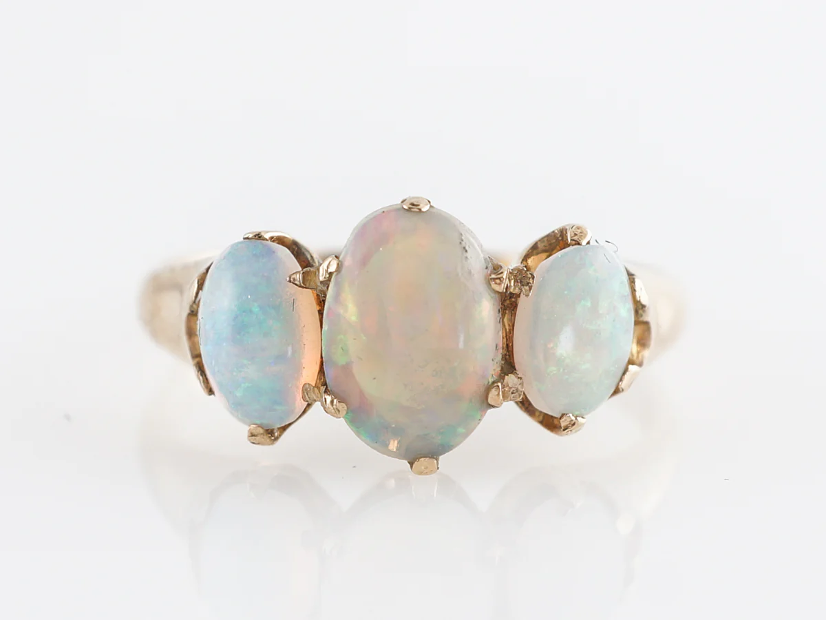 Victorian Three Stone Opal Right Hand Ring 14k