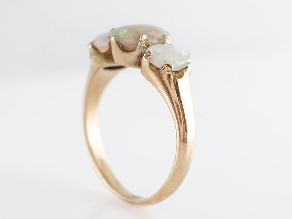 Victorian Three Stone Opal Right Hand Ring 14k - Image 5