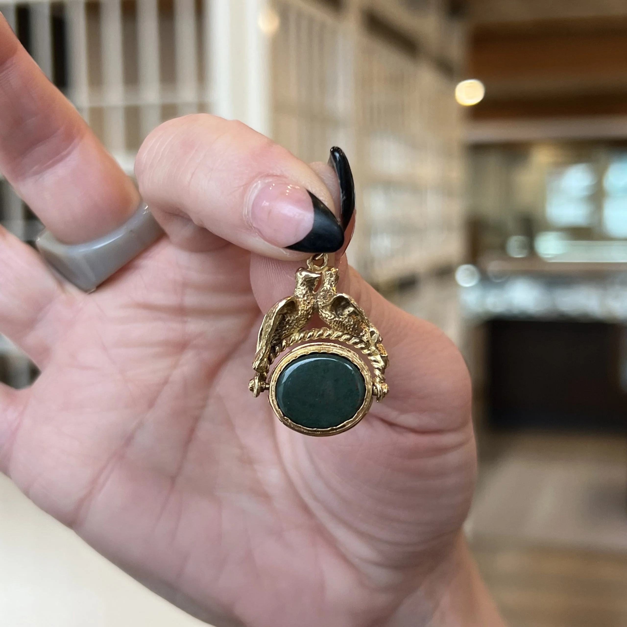 Victorian Tiger's Eye & Bloodstone Pendant in 14k Yellow Gold - Image 4