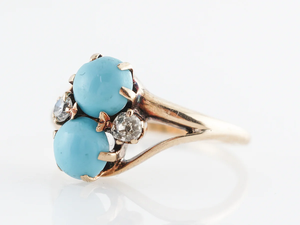 Victorian Turquoise & Diamond Cocktail Ring 14k - Image 2