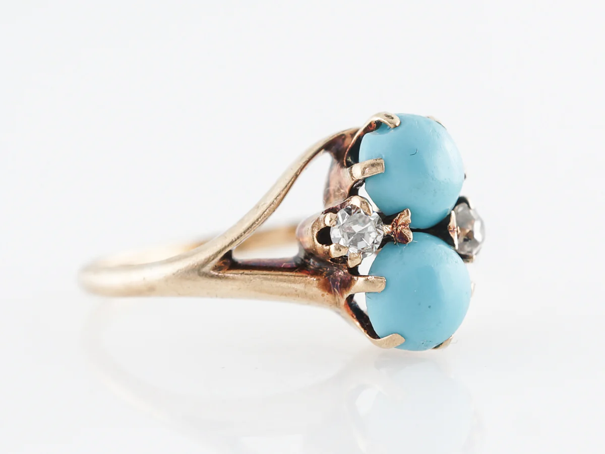 Victorian Turquoise & Diamond Cocktail Ring 14k - Image 3