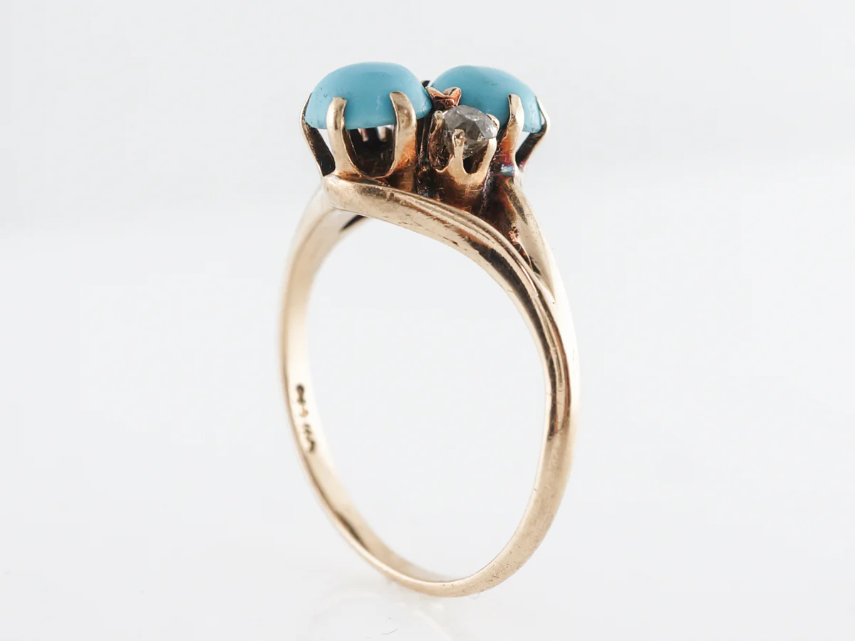 Victorian Turquoise & Diamond Cocktail Ring 14k - Image 4