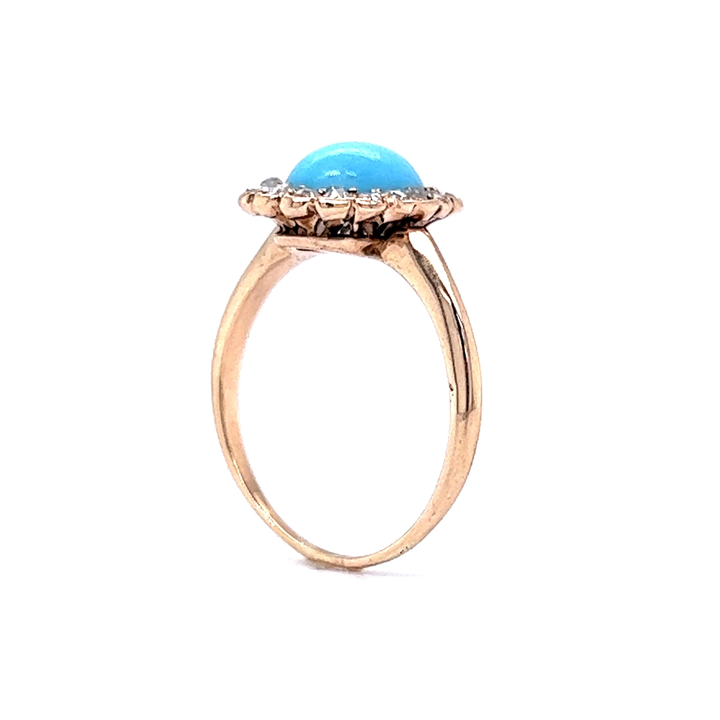 Victorian Turquoise & Diamond Halo Ring in 14k Yellow Gold - Image 5