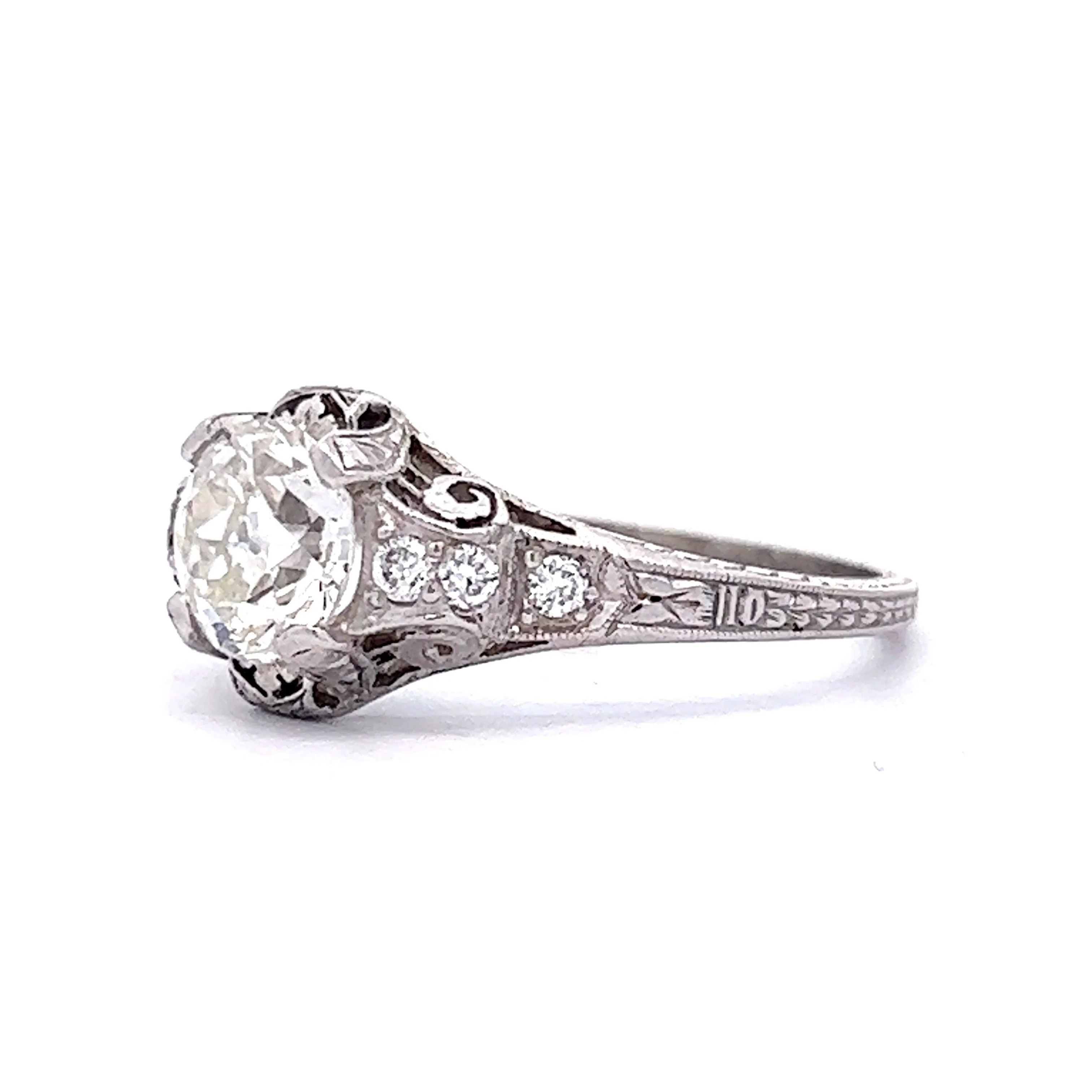 Vintage 1.06 Carat European Diamond Engagement Ring Platinum - Image 2