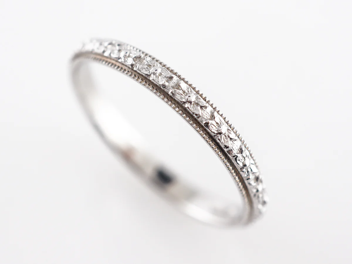 Vintage 1920's Blossom Wedding Band in 18k White Gold - Image 2