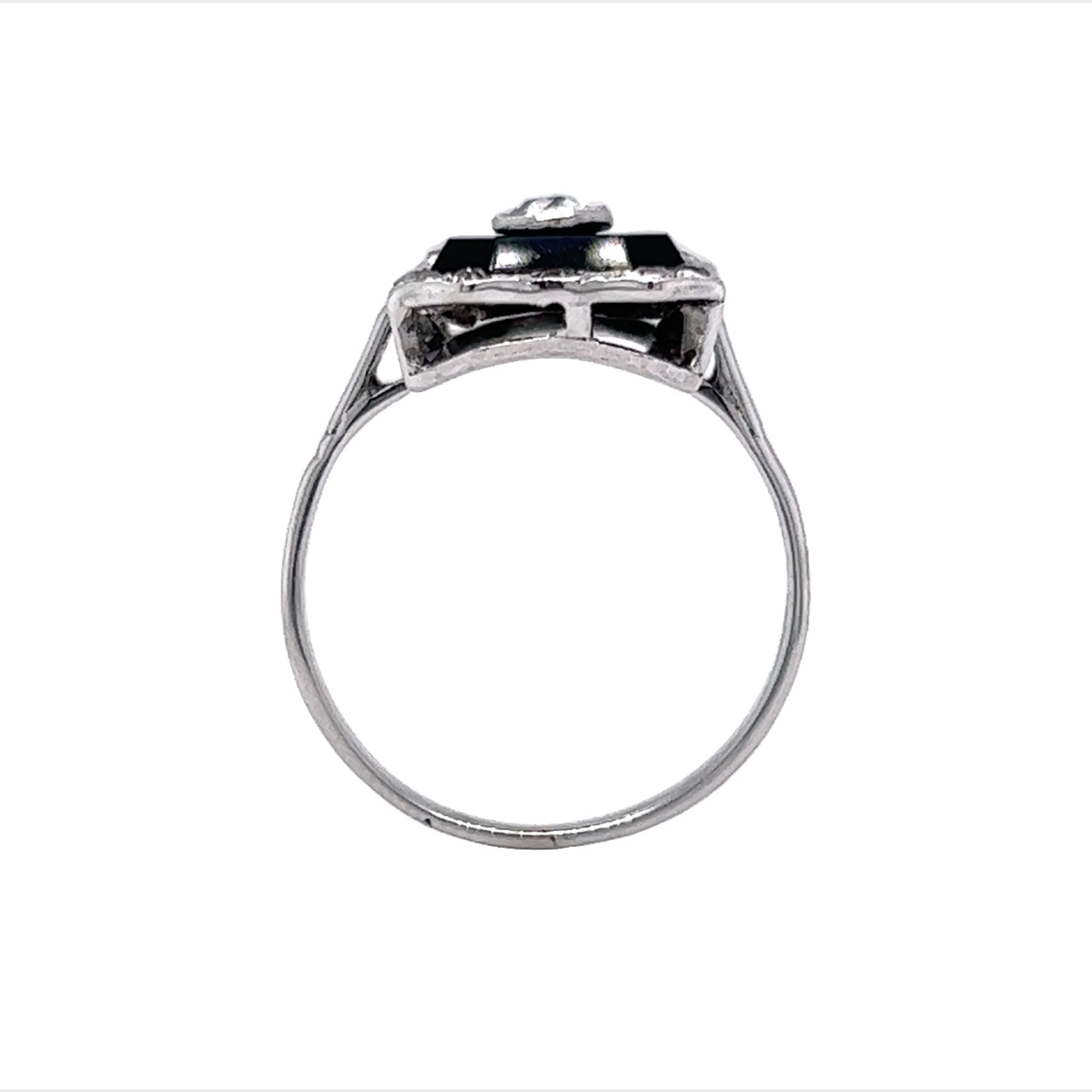 Vintage 1920's Onyx & Diamond Ring in 14k White Gold - Image 4