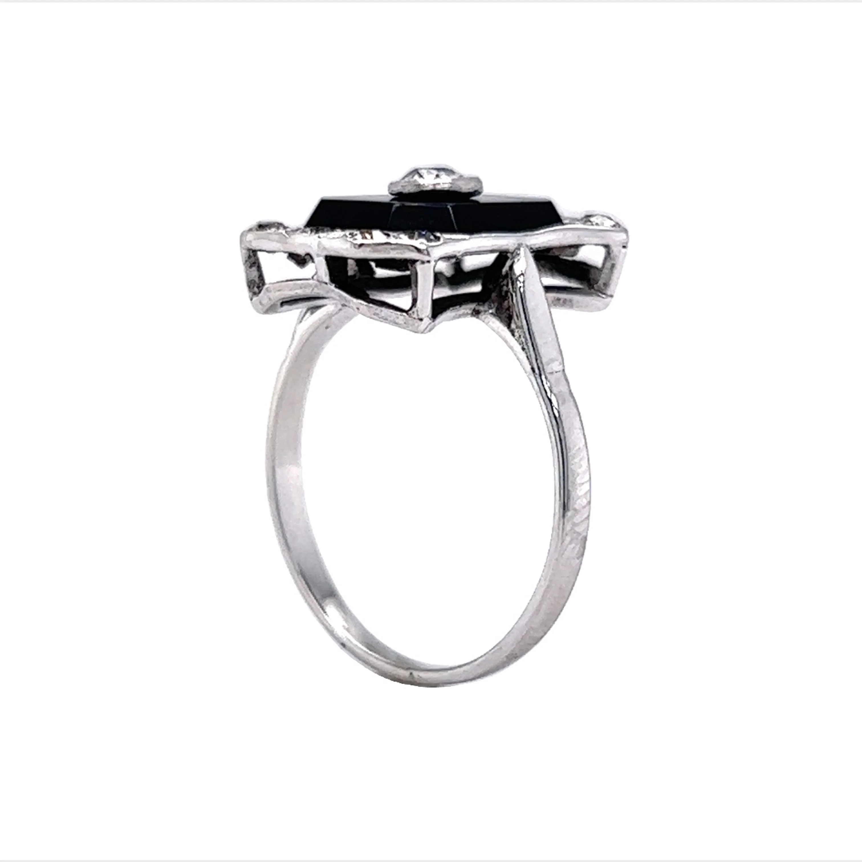 Vintage 1920's Onyx & Diamond Ring in 14k White Gold - Image 5