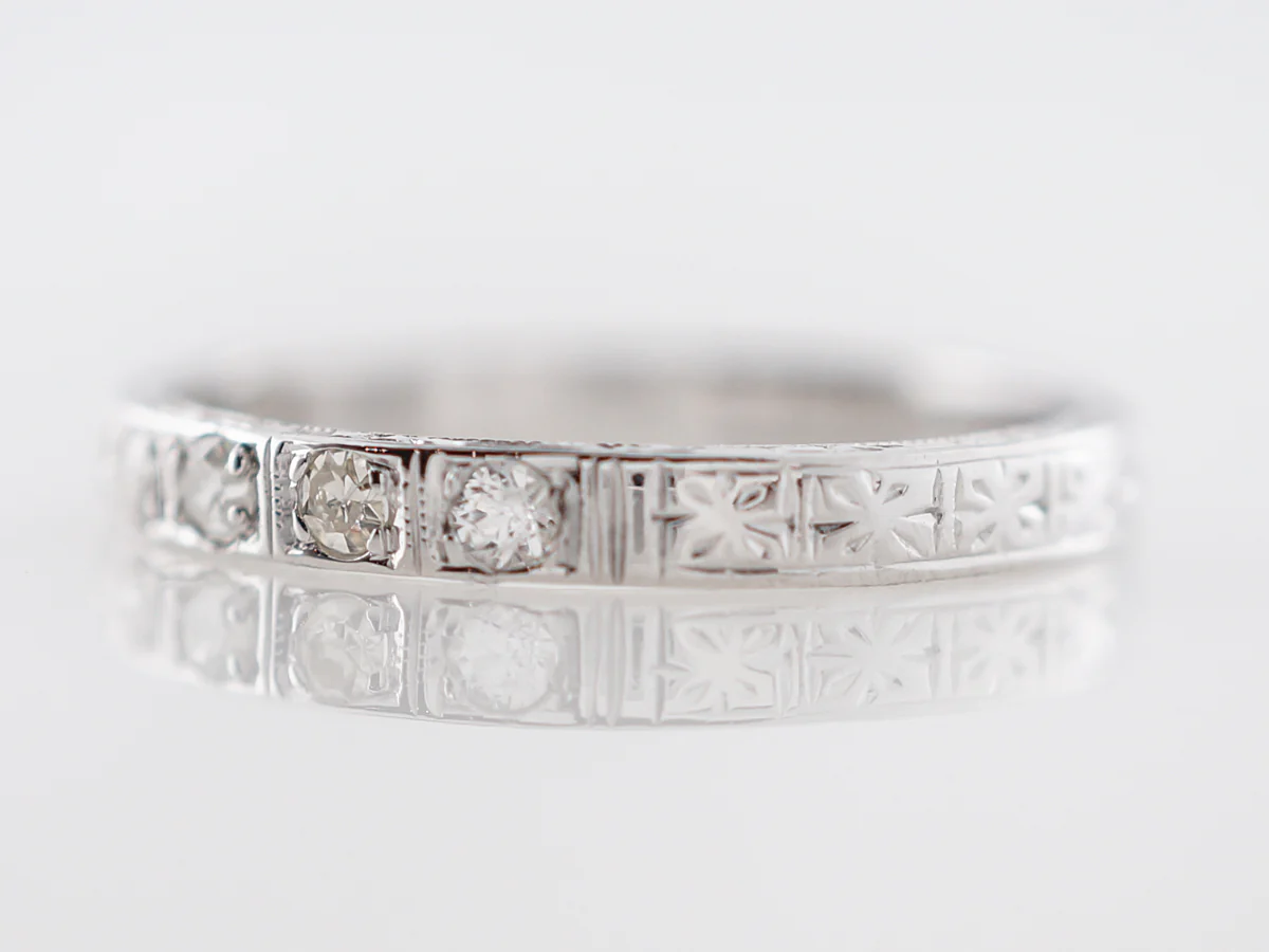 Vintage 1920's Orange Blossom & Diamond Wedding Band - Image 2