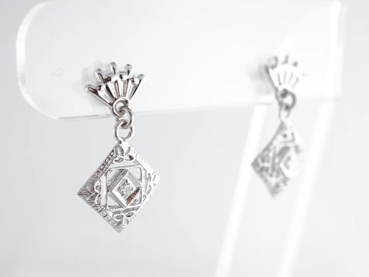 Vintage 1930's Geometric Earrings w/ Diamonds 10k - Image 3
