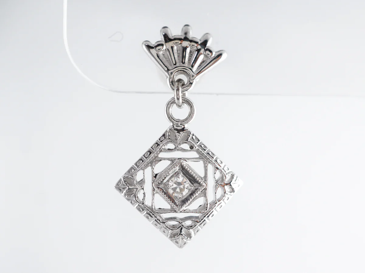 Vintage 1930's Geometric Earrings w/ Diamonds 10k - Image 4