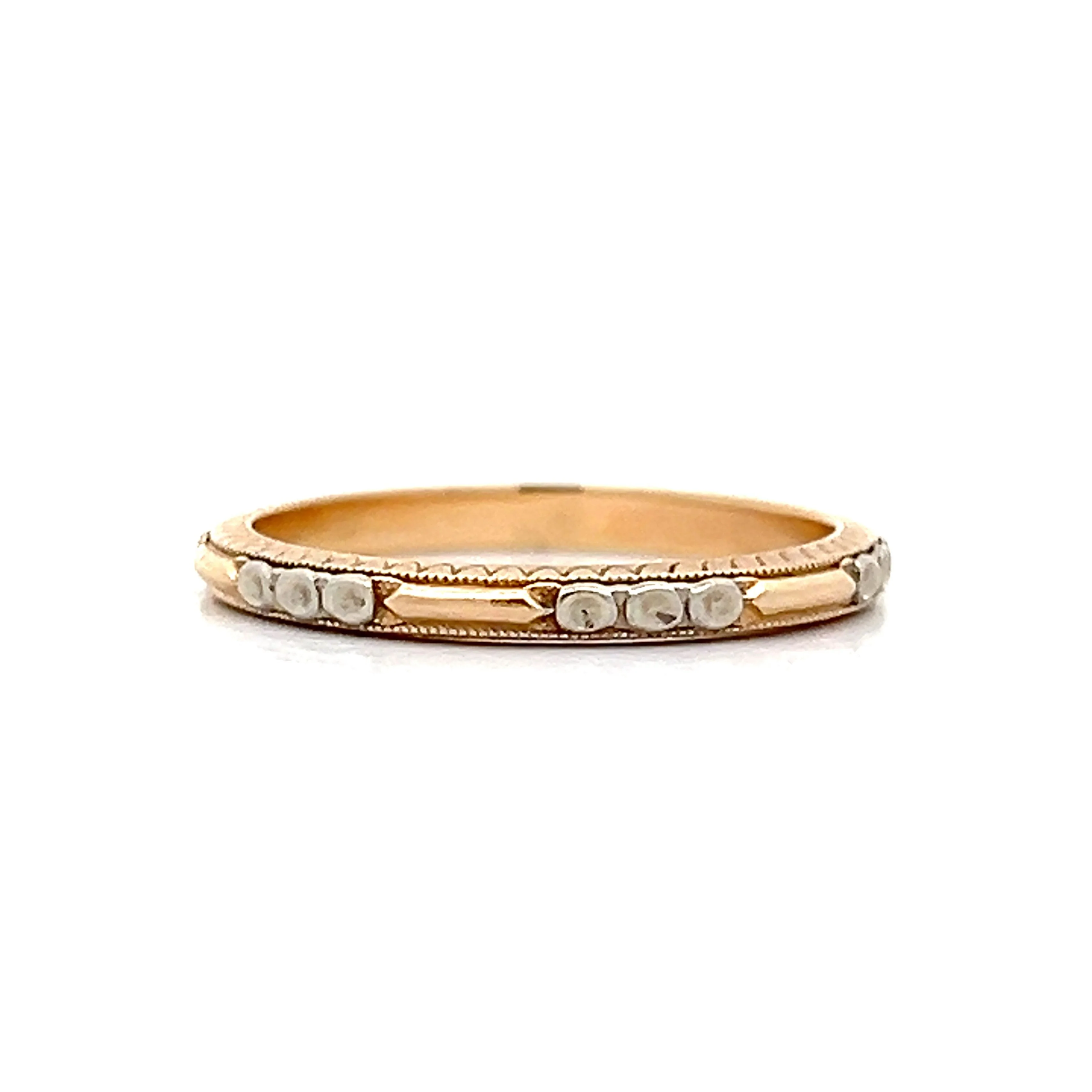 Vintage 1940's Retro Wedding Band in Yellow & White Gold - Image 3