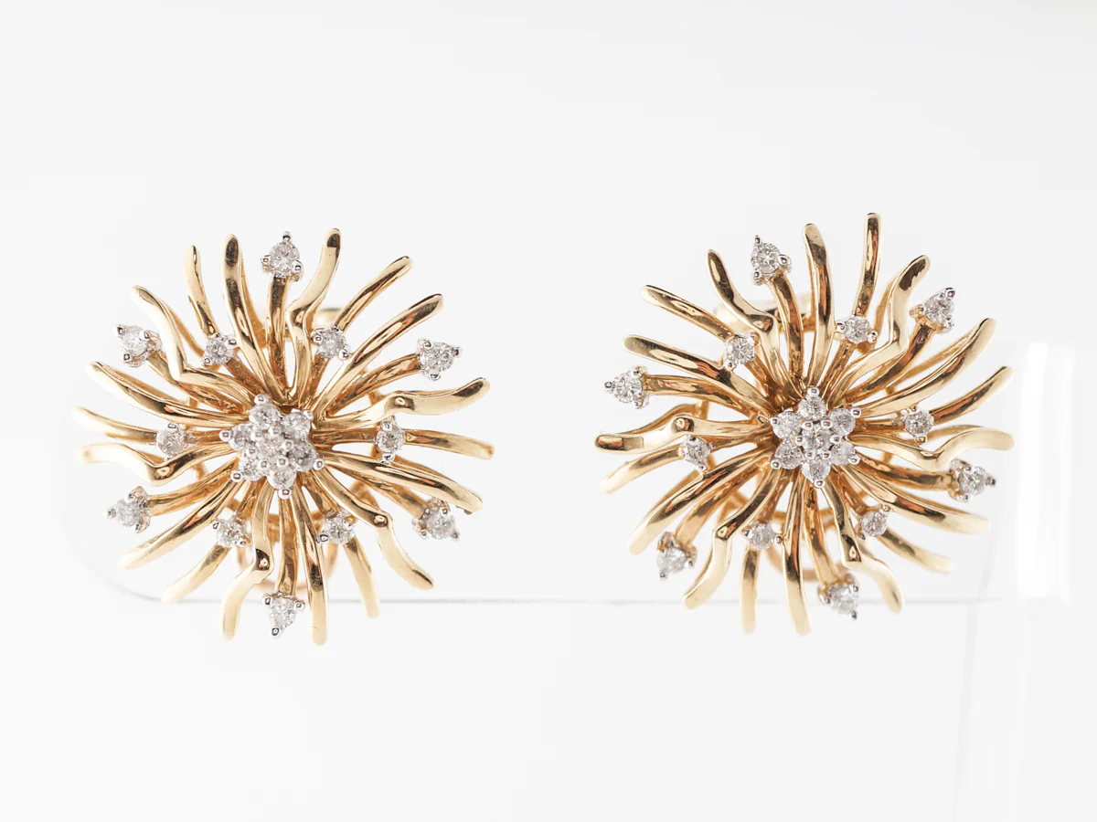 Vintage 1950's Diamond Flower Earrings in 14k