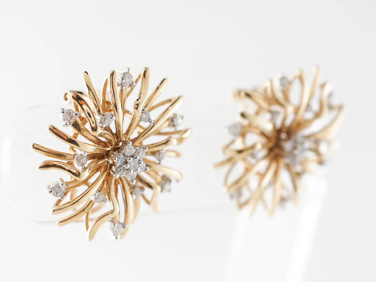 Vintage 1950's Diamond Flower Earrings in 14k - Image 2
