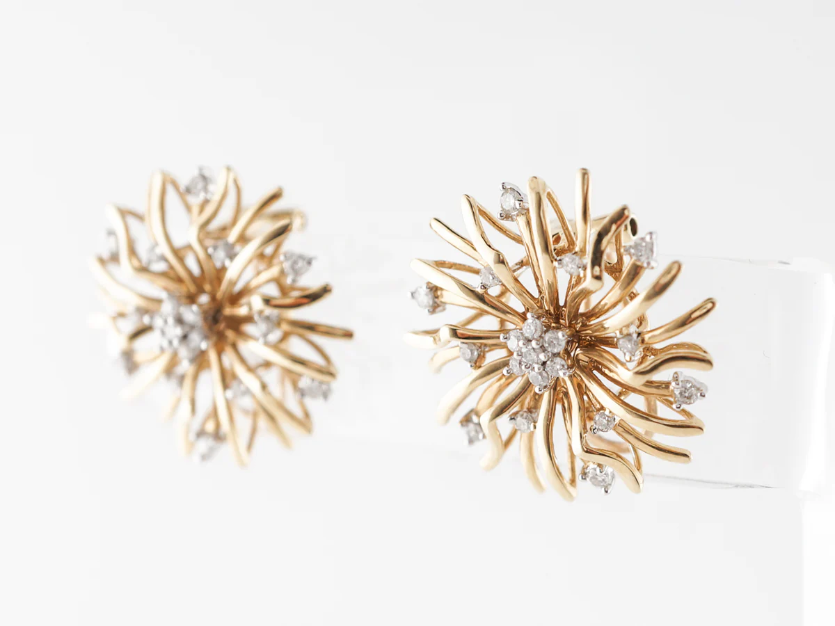 Vintage 1950's Diamond Flower Earrings in 14k - Image 3