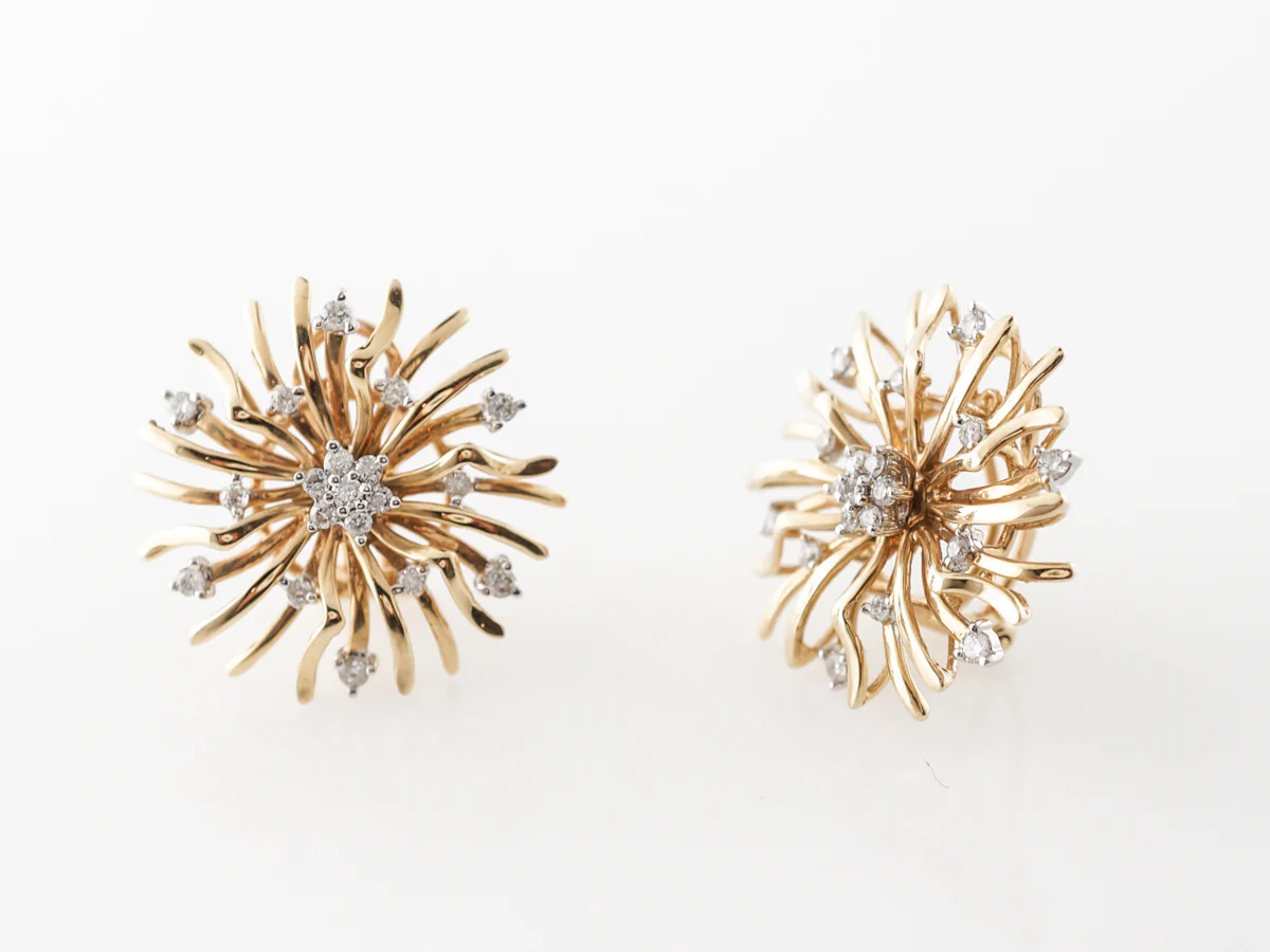 Vintage 1950's Diamond Flower Earrings in 14k - Image 4