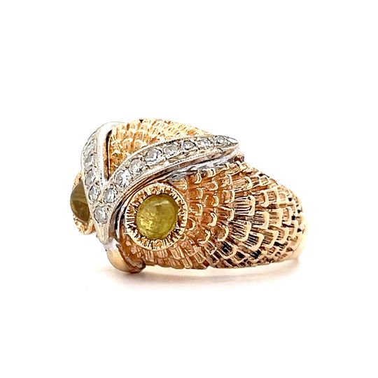 Vintage 1950's Diamond Owl Cocktail Ring in 14k - Image 2