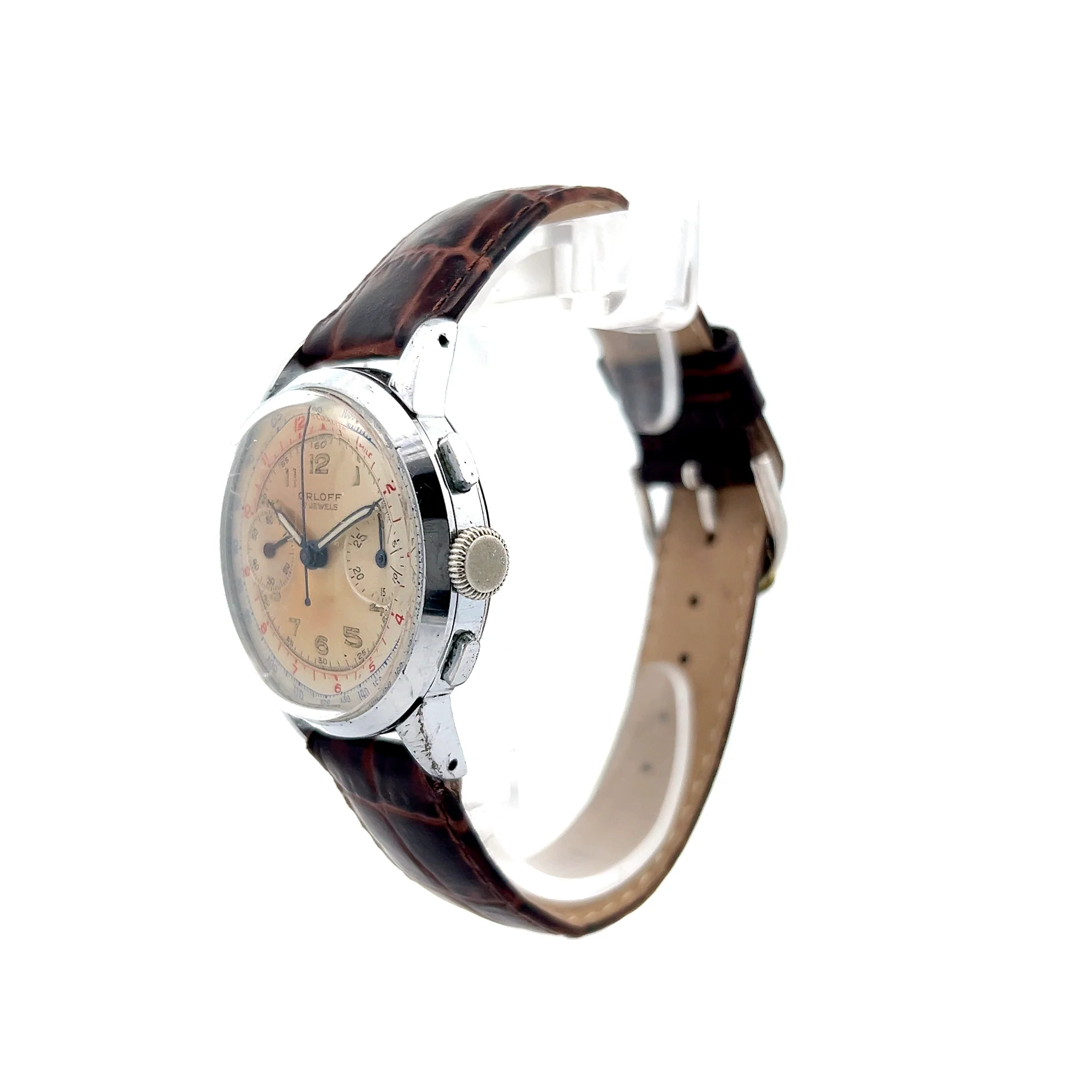 Vintage 1950s Orloff Chronograph Watch Tropical Dial in Stainless Steel - Image 2