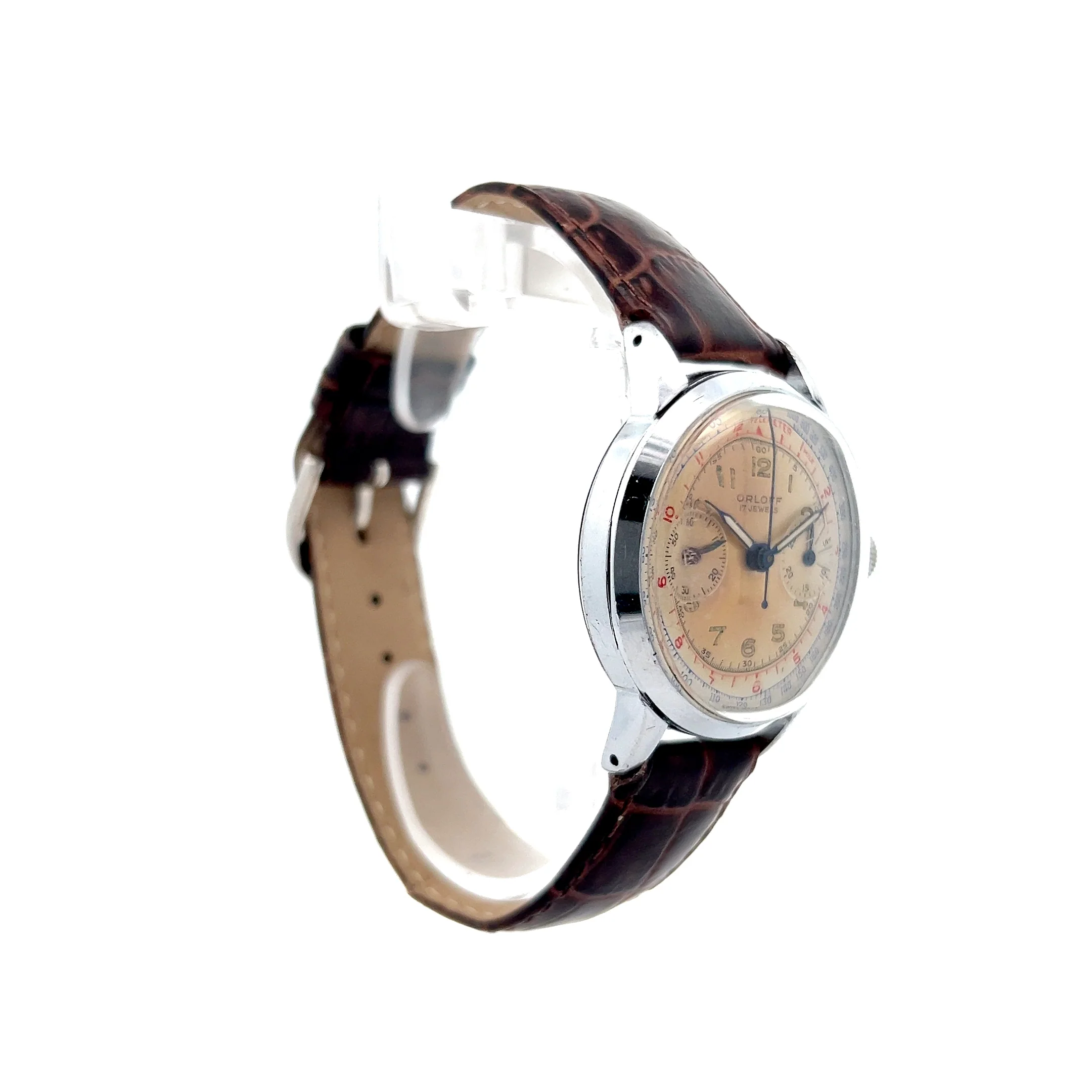 Vintage 1950s Orloff Chronograph Watch Tropical Dial in Stainless Steel - Image 3