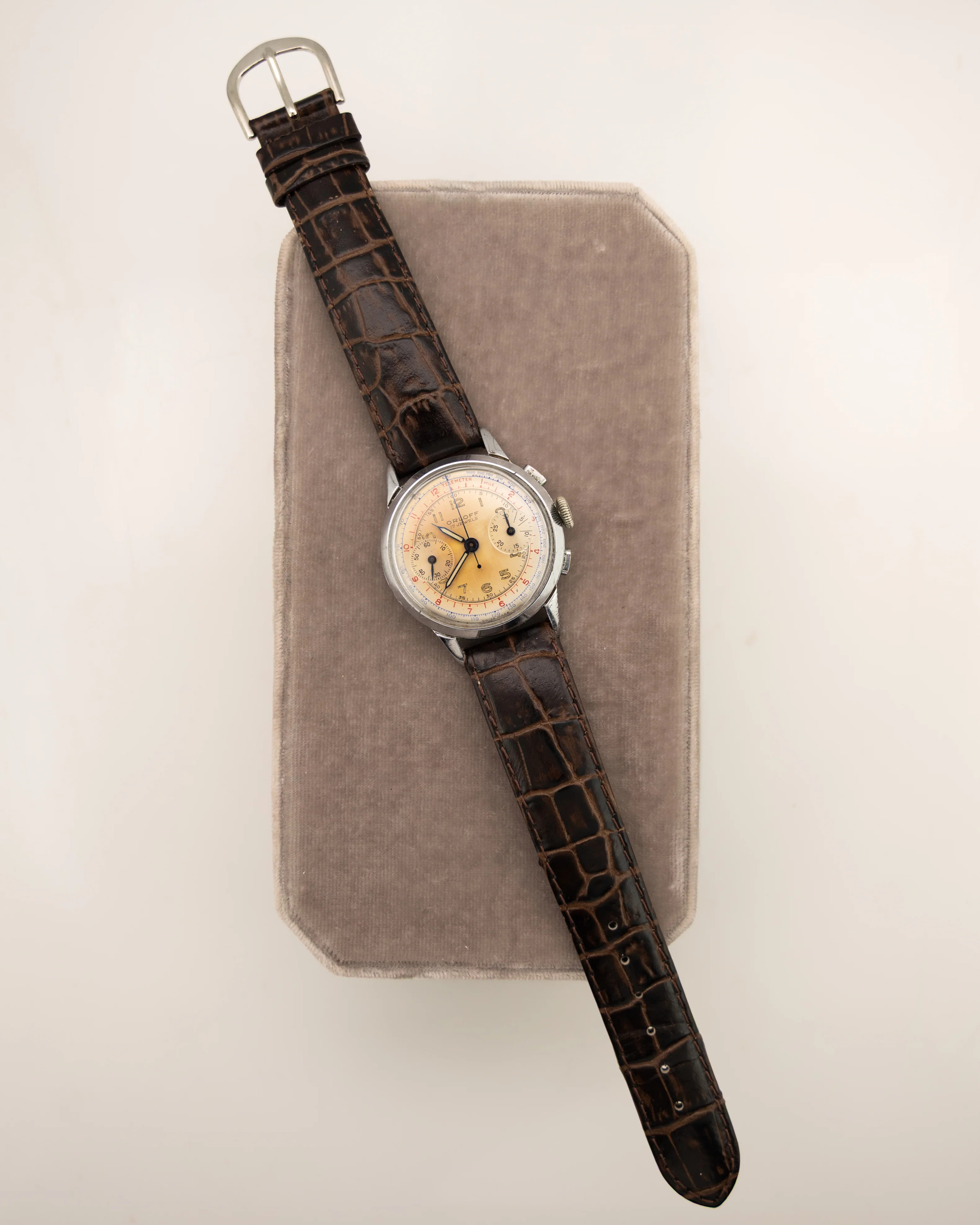 Vintage 1950s Orloff Chronograph Watch Tropical Dial in Stainless Steel - Image 5