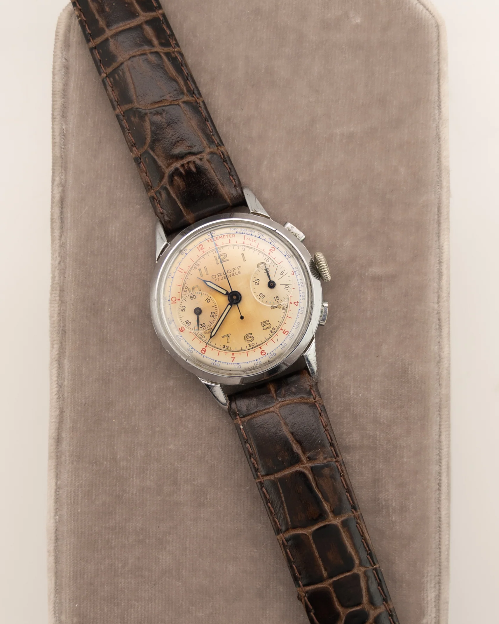 Vintage 1950s Orloff Chronograph Watch Tropical Dial in Stainless Steel - Image 6