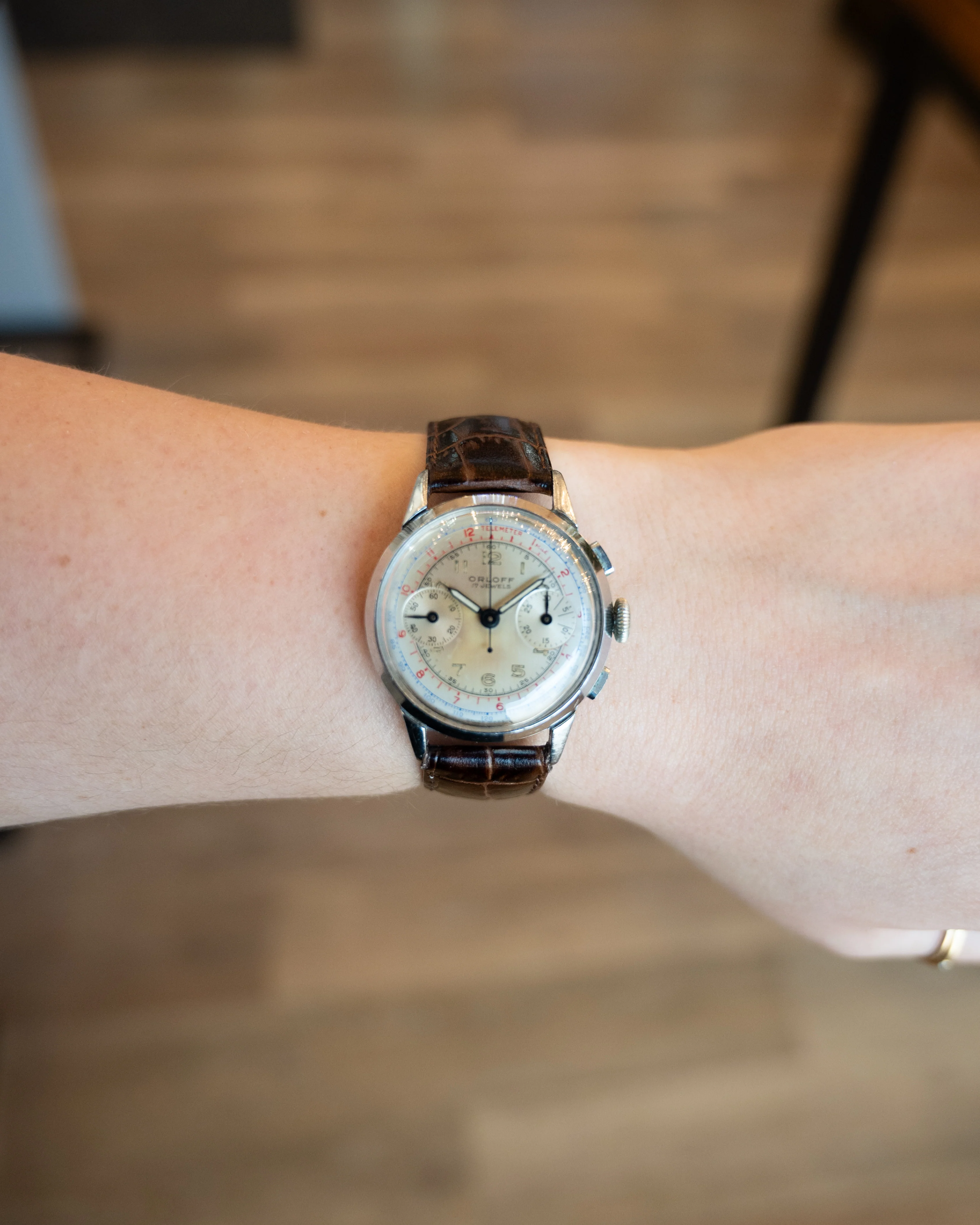 Vintage 1950s Orloff Chronograph Watch Tropical Dial in Stainless Steel - Image 7