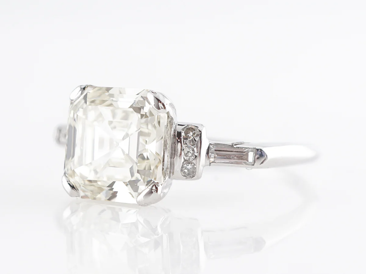 Vintage 3 Carat Asscher Cut Diamond Engagement Ring in Platinum - Image 2