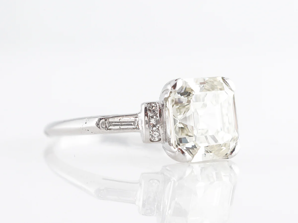 Vintage 3 Carat Asscher Cut Diamond Engagement Ring in Platinum - Image 3