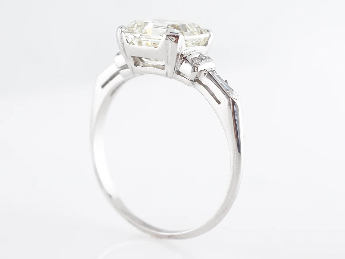 Vintage 3 Carat Asscher Cut Diamond Engagement Ring in Platinum - Image 4
