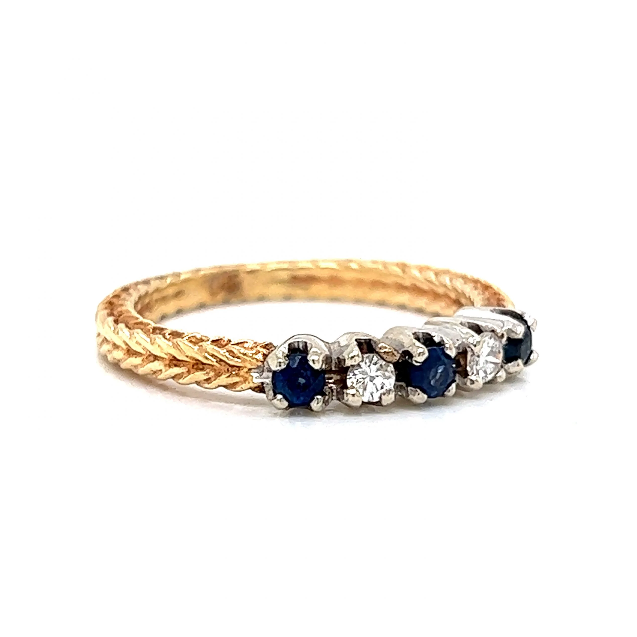 Vintage Alternating Diamond & Sapphire Ring in 14k Yellow Gold - Image 3