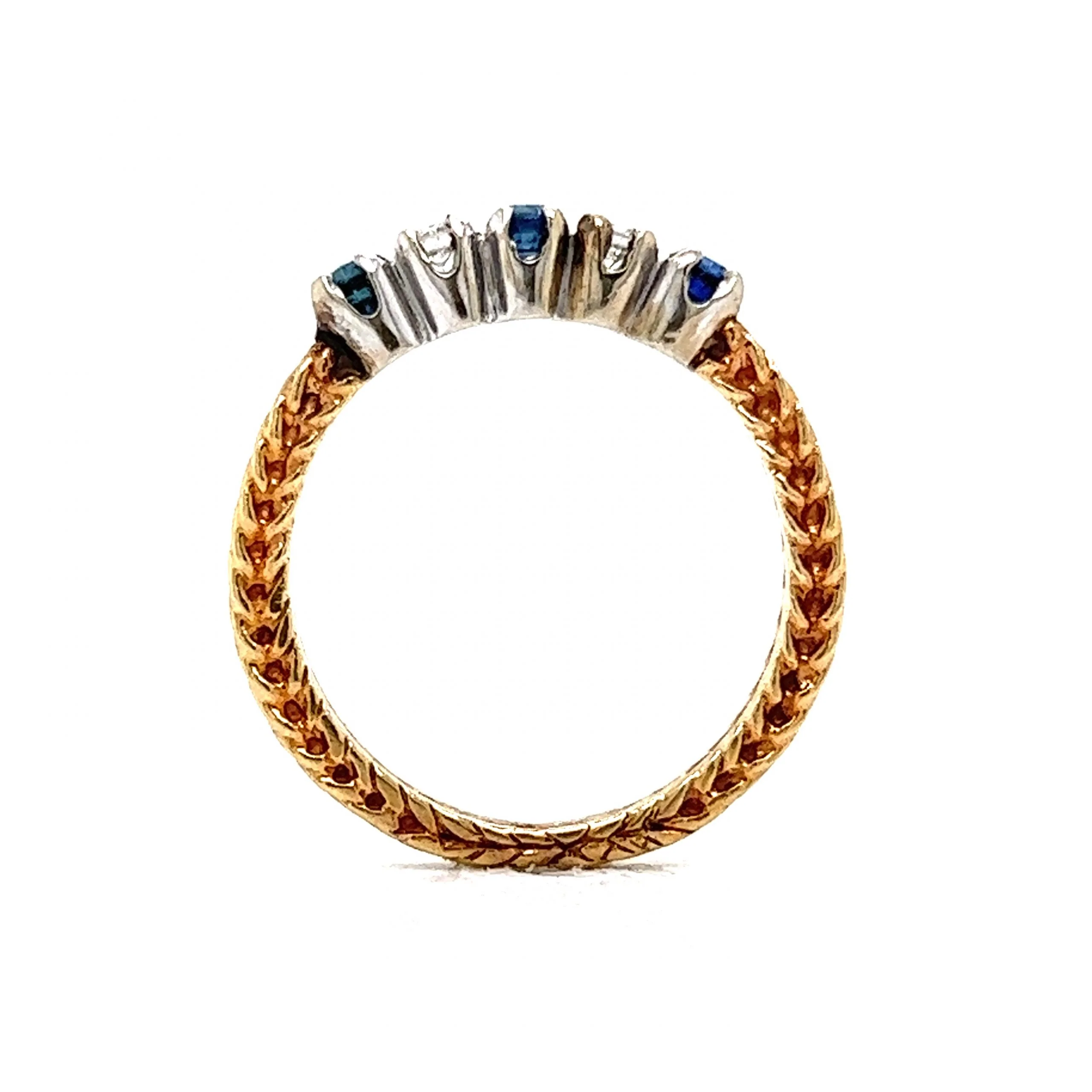 Vintage Alternating Diamond & Sapphire Ring in 14k Yellow Gold - Image 4