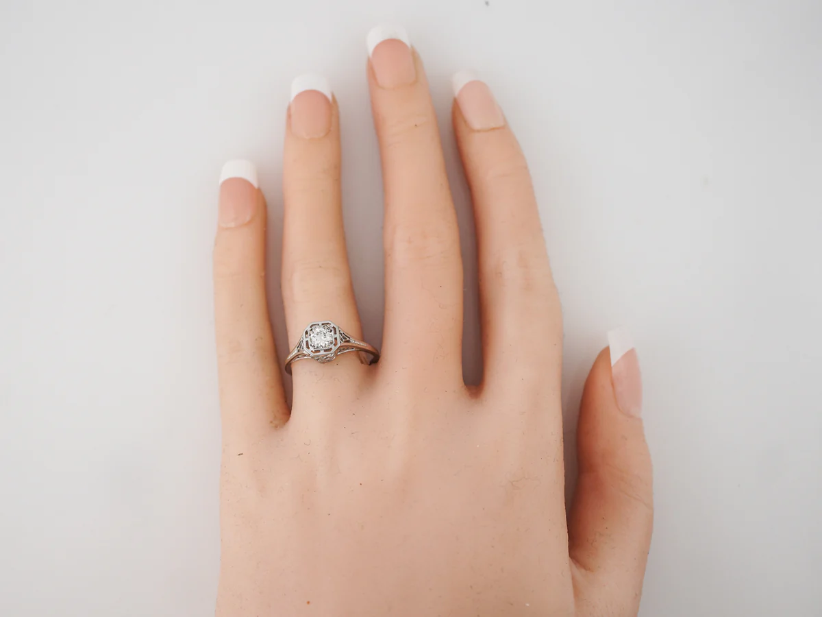 Vintage Early Art Deco Diamond Filigree Engagement Ring - Image 6