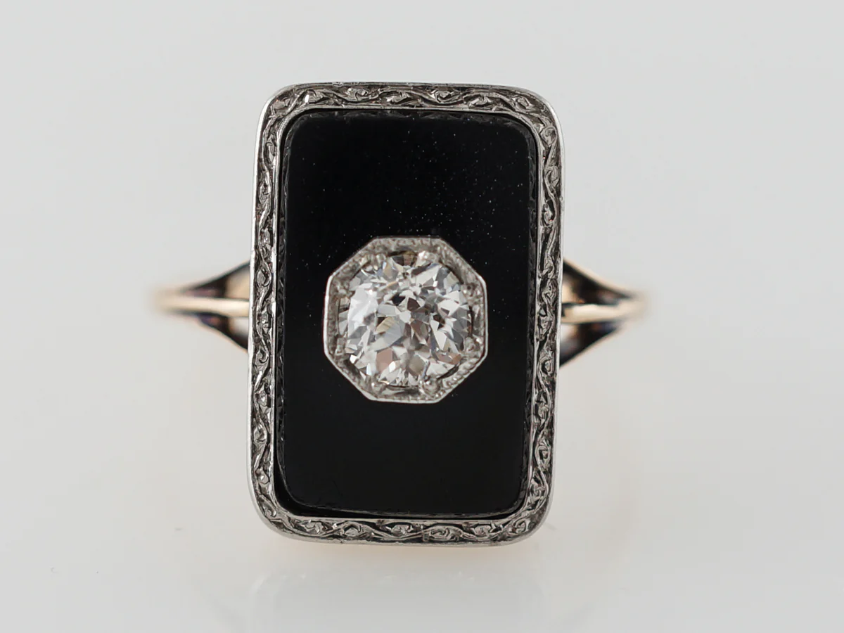 Vintage Art Deco Diamond & Onyx Right Hand Ring