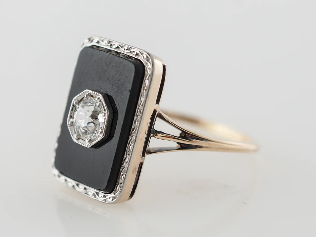 Vintage Art Deco Diamond & Onyx Right Hand Ring - Image 2
