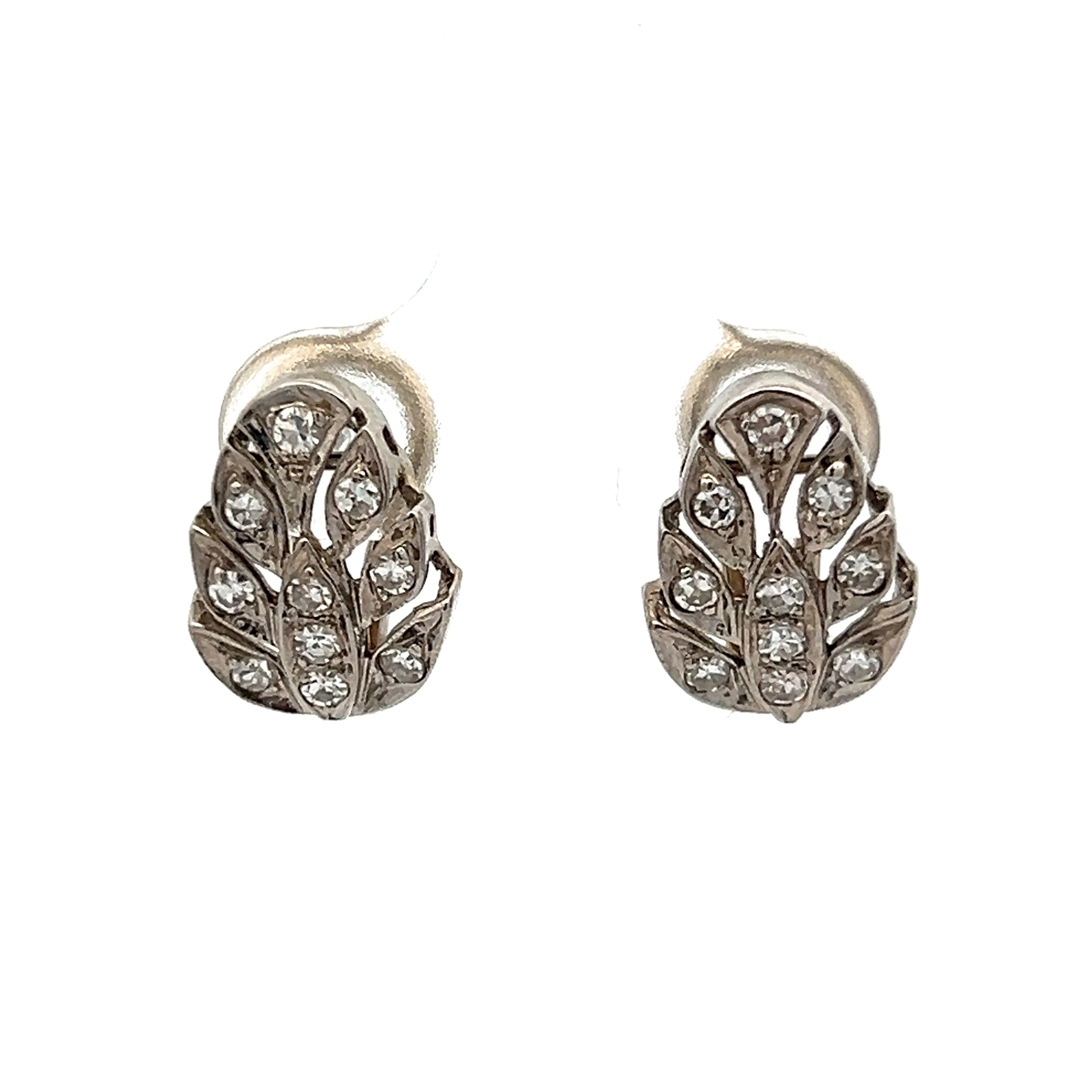 Vintage Art Deco Diamond Stud Earrings in 14k White Gold